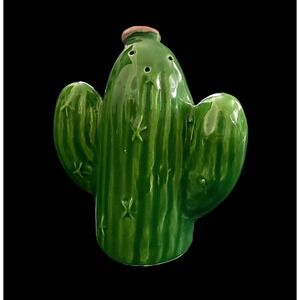 Vintage Cactus with flower‎ Salt Pepper Shaker Treasure Craft Mexico Green EUC